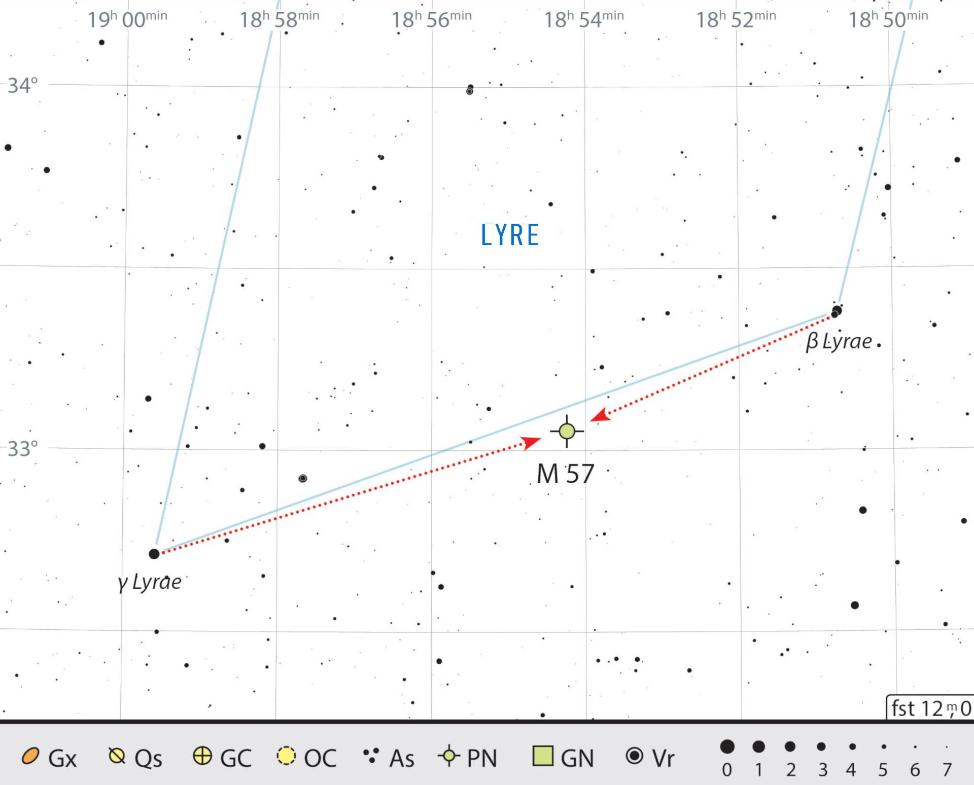 Carte de recherche de la nébuleuse de l’Anneau dans la constellation de la Lyre. J. Scholte
